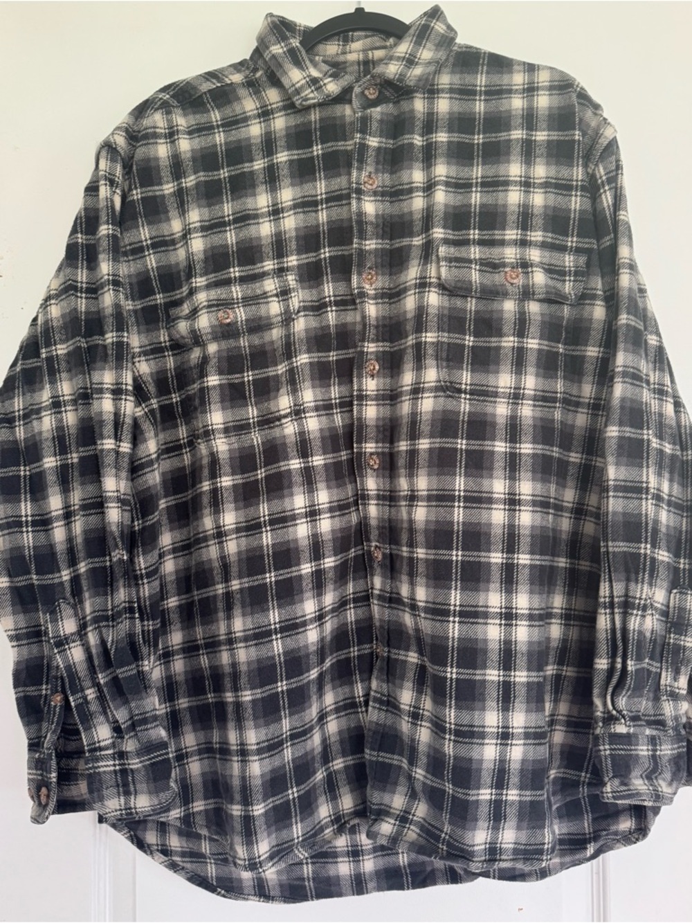 Field & Stream Plaid Flannel Shirt Large Neutral Workwear Oversized Shacket